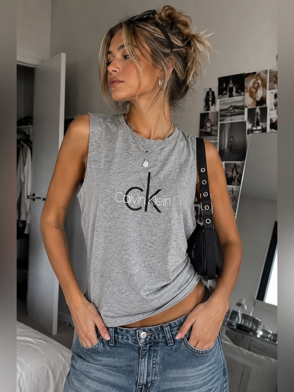 Calvin Klein Y2K Heather Gray Muscle Tee Size M Basic Streetwear Minimalist